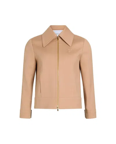 Patou Short Zipped Jacket In Beige