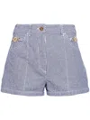 Patou Button Detailing Striped High-rise Shorts In Navy Striped