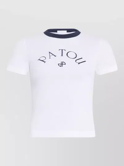 Patou Silk Blend Crew Neck Top Contrast Trim In White
