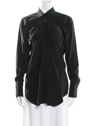 Pre-owned Patou Silk Long Sleeve Button-up Top In Black