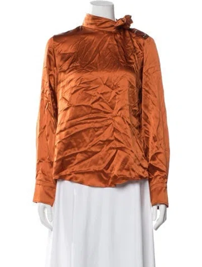 Pre-owned Patou Silk Tie Neck Top W/ Tags In Orange