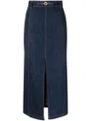 Patou Slit-detail Organic-denim Midi Skirt In Blue