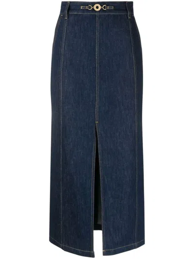 Patou Slit-detail Organic-denim Midi Skirt In Blue