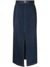 Patou Slit-detail Organic-denim Midi Skirt In Blue