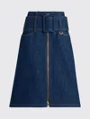 Patou Midi Skirt With Zip And Belt In Blue
