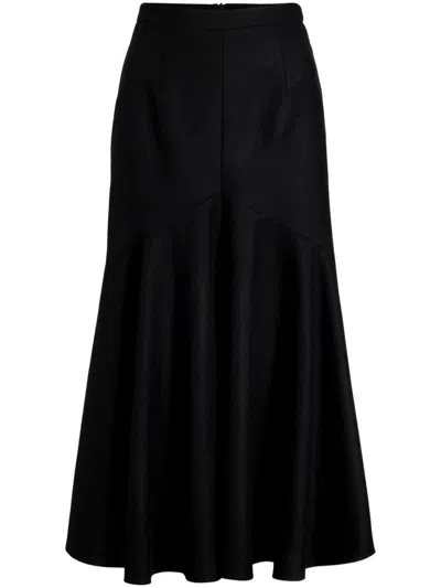 Patou Woolen Fluted High-waisted Mermaid Skirt In Black