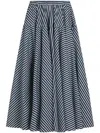 Patou Wide Blue And White Striped Skirt In Navy Stripes