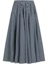 Patou Wide Blue And White Striped Skirt In Navy Stripes
