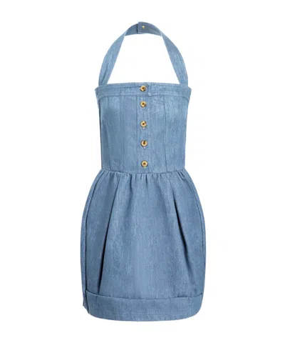 Patou Corset Denim Mini Dress In Blue