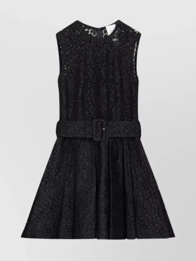 Patou Sleeveless Mini Dress With Flared Hem And Lace Detailing In Black
