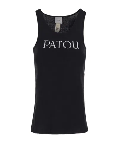 Patou Black Cotton Scoop Neck Logo Tank Top