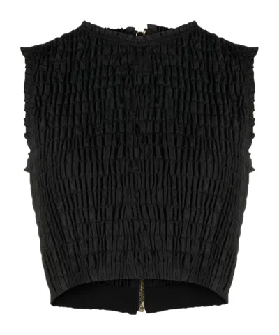 Patou Textured Smock Detail Sleeveless Top In Black
