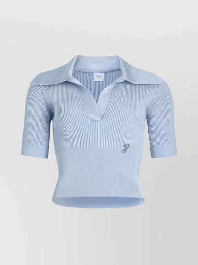Patou Slim Fit Ribbed V-neck Polo Top In Blue