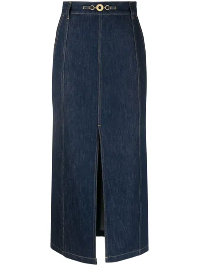 Patou Slit-detail Organic-denim Midi Skirt In Blue