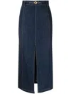 Patou Slit-detail Organic-denim Midi Skirt In Blue