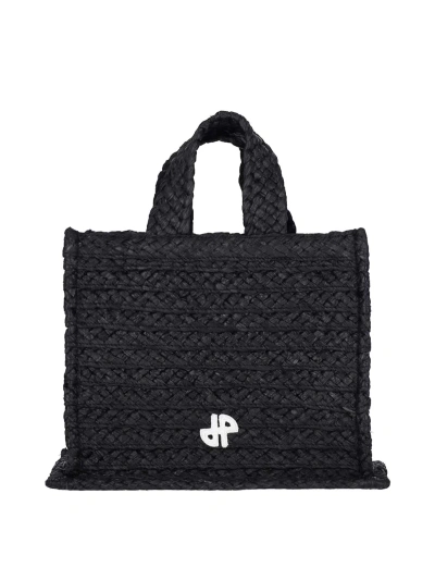 Patou Large Jp Raffia Tote Bag In Black