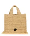 Patou Small Woven Raphia Tote Bag With Shoulder Strap In Beige