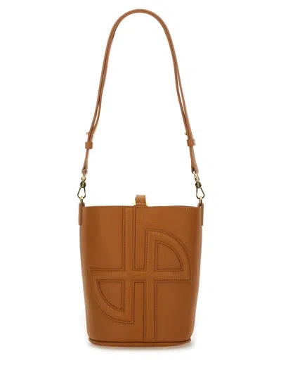 Patou Small Jp Bucket Bag In Leather And Canvas In Buff