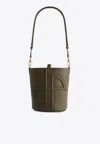 Patou Small Jp Embossed Leather Bucket Bag In Green