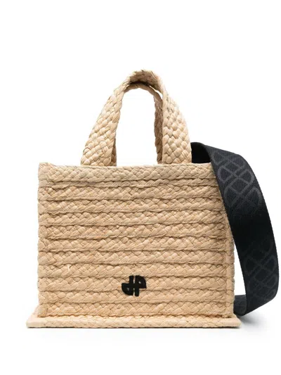 Patou Small Jp Raffia Tote Bag In Nude