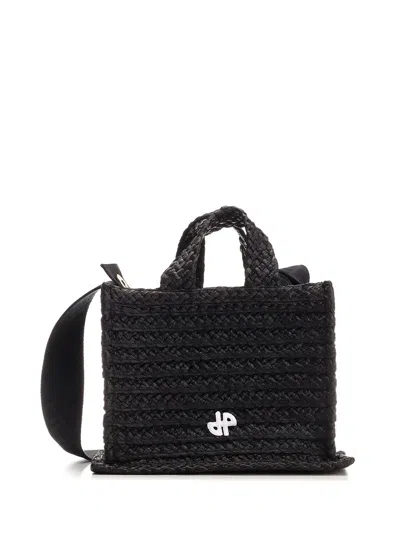 Patou Small Jp Tote Bag In Raffia In Black