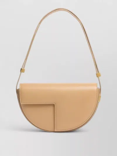 Patou Small Leather Shoulder Bag Curved Shape In Neutral