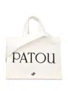 Patou Small Tote Bag With Shoulder Strap And Top Handles In White