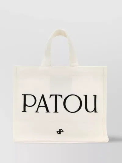 Patou Small Tote Shopping Bag Canvas Shoulder In White