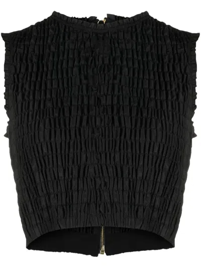 Patou Textured Smock Detail Sleeveless Top In Black