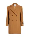 Patou Logo-patch Double-breasted Coat In Brown