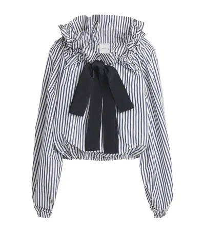 Patou Stripe Ruffle Tie Blouse In Blue