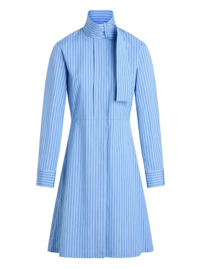 Patou Stripe Scarf-collar Shirt Dress In Blue