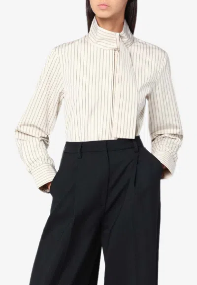 Patou Striped Blouse With Scarf-collar In Sand