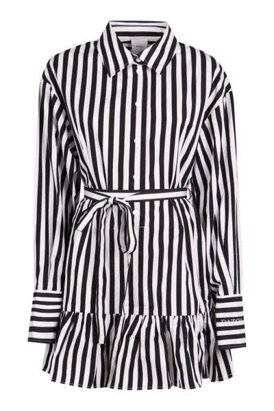 Patou Striped Cotton Mini Chemisier Dress In Black