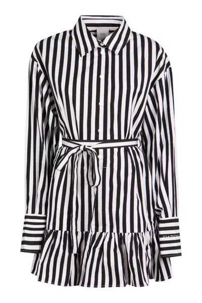 Patou Striped Cotton Mini Chemisier Dress In Black