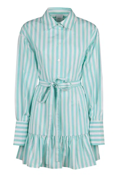 Patou Striped Cotton Shirtdress In Light Blue