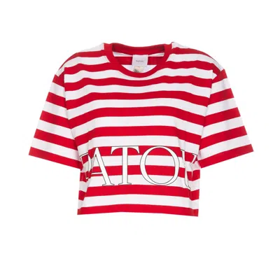 Patou Breton Stripe Cropped T-shirt Clothing In Red