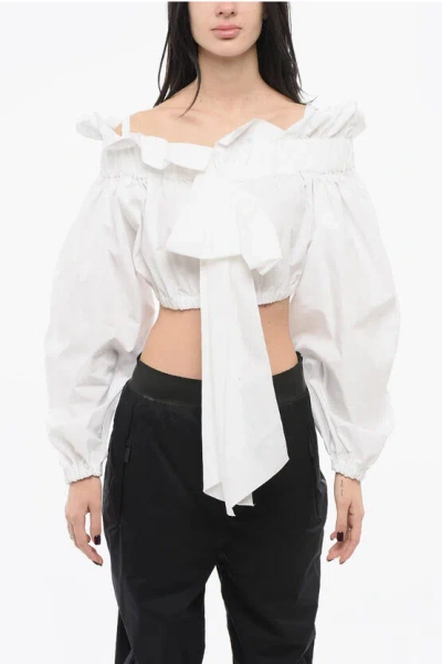 Patou Striped Crop Top With Bow Detail In White