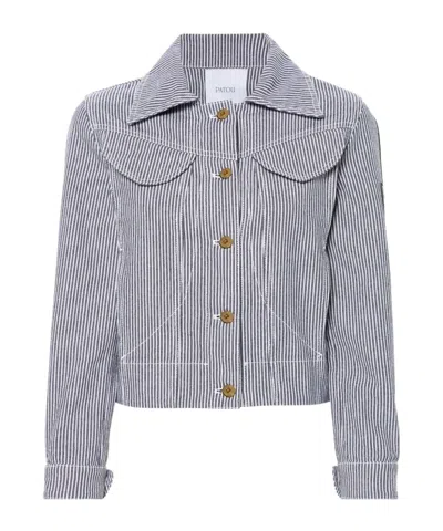 PATOU STRIPED CROPPED DENIM JACKET