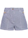 Patou Button Detailing Striped High-rise Shorts In Blue