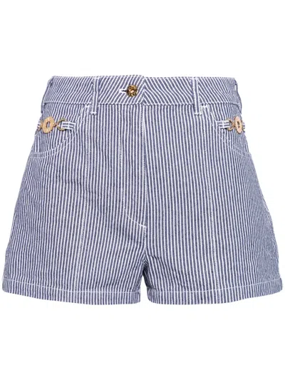 PATOU STRIPED DENIM MINI SHORTS