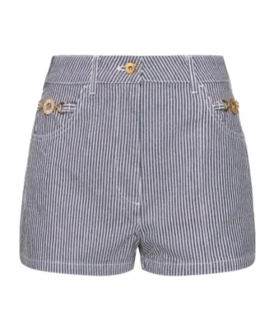 Patou Striped Denim Shorts In Gray