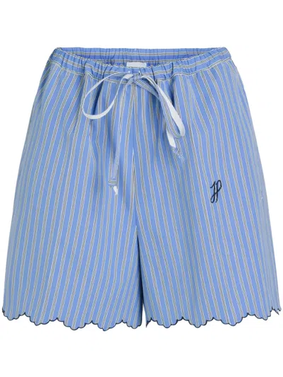 Patou Scalloped Hem Striped Organic Cotton Bermuda Shorts In