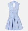 Patou Striped Gathered Cotton Poplin Minidress In Blue