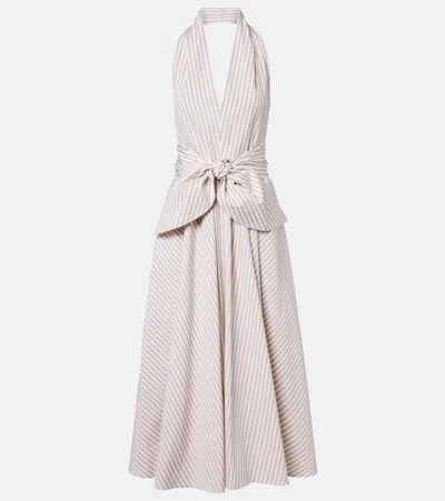 Patou Striped Halterneck Cotton Midi Dress In White