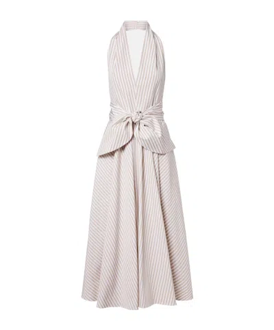 Patou Striped Halterneck Cotton Midi Dress In White