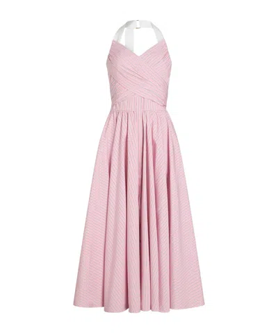 Patou Maxi Dress Halterneck Cotton Organic Printed Poplin In Pink