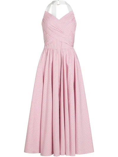 Patou Maxi Dress Halterneck Cotton Organic Printed Poplin In Pink