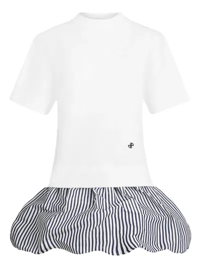 Patou Two Tone Striped T Shirt Puff Dress In White
