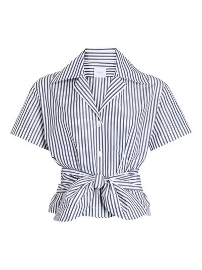 Patou Striped Shirt Short Sleeves Waist Tie In Blue